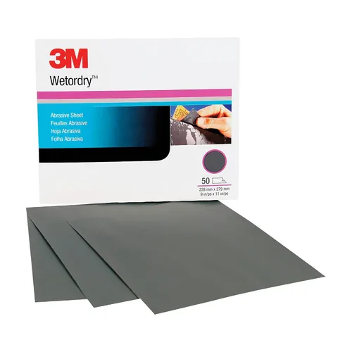 Vista 2 de 3M Wetordry Hoja Abrasiva, 413Q, 02004, Grano 320+, 9 x 11 pulgadas, Paquete de 50 Hojas de Papel de Lija para Lijado Automotriz, Lijado de Metal