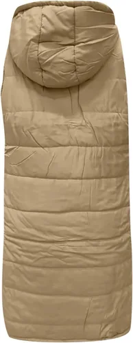 Vista 5 de FQZWONG Chaqueta acolchada larga para mujer, chaleco acolchado a la moda, ligero, con cremallera, sin mangas, con capucha, ropa de invierno