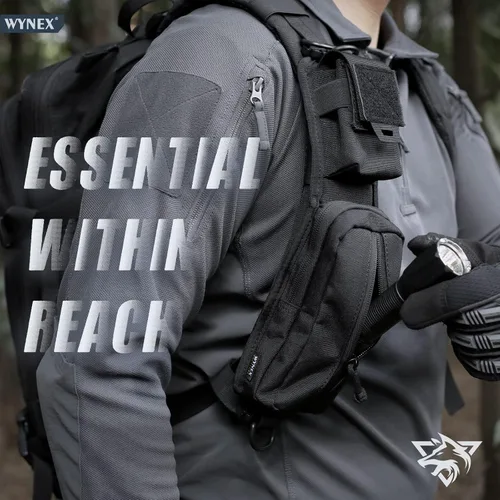 Vista 8 de WYNEX Bolsa de accesorios Molle de doble cremallera, bolsa de bolsillo para mochila, correa para el hombro, accesorio Molle, accesorios tácticos