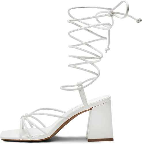 Vista 2 de DREAM PAIRS Sandalias de tacón alto con cordones para mujer, tacón alto cuadrado y puntera abierta, sandalias gruesas para fiestas, viajes y citas