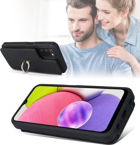 Vista 4 de Lipvina Funda para Samsung Galaxy A03s con tarjetero, Galaxy A03s Funda tipo cartera para mujer, tarjetero de crédito, soporte de anillo, fundas