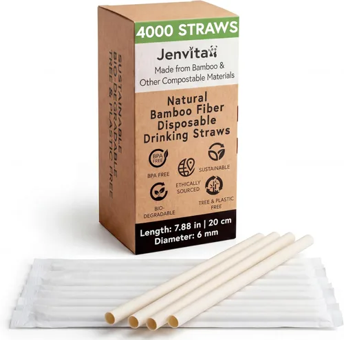 Vista 12 de Jenvita Pajitas biodegradables de polvo de bambú (paquete de 50) – Pajitas compostables de 7.88 pulgadas envueltas individualmente 100%