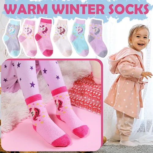 Vista 3 de ANTSANG Calcetines mullidos con agarres antideslizantes para niños y niñas, calcetines mullidos y acogedores de felpa cálidos, paquete de 6