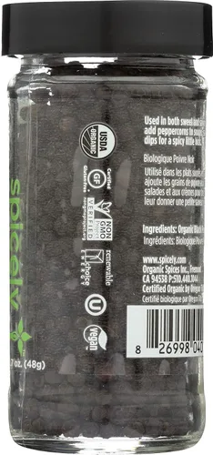 Vista 3 de Spicely Organic Peppercorn Black Entero Tarro de 1.70 onzas certificado sin gluten