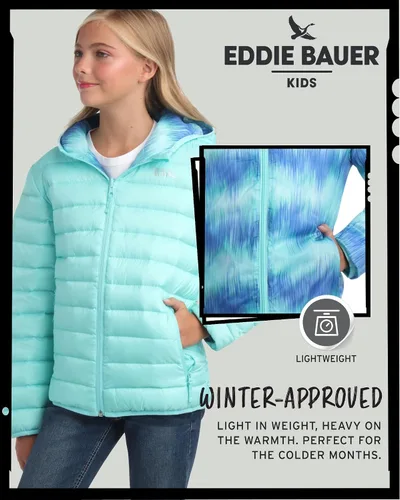 Vista 2 de Eddie Bauer CirrusLite - Chaqueta de plumón resistente a la intemperie para niñas, acolchado con aislamiento acolchado de burbujas (3-20)