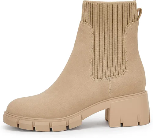 Vista 3 de Botines Chelsea con suela de plataforma para mujer botines de combate elásticos con tacón grueso