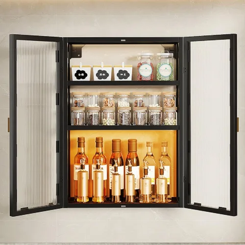 Vista 3 de Gdrasuya10 Organizador de armario colgante para montar en la pared, armario de cocina de metal con puertas acrílicas para comedor, cocina, baño