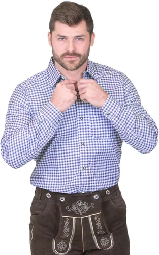 Vista 7 de Dirndl Trachten Haus Camisa de manga largamanga corta con botones a cuadros azules alemanes