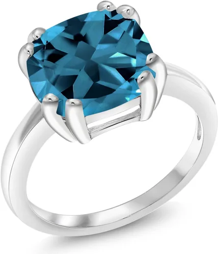 Vista 3 de Gem Stone King Anillo de compromiso de plata de ley 925 con topacio azul Londres de doble punta para mujer