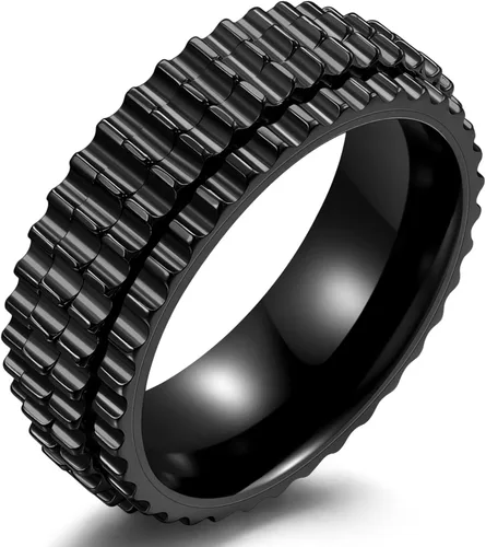 Vista 12 de Anillo giratorio giratorio de acero inoxidable 316L de 0.316 pulgadas para hombres y mujeres, cadena para aliviar la ansiedad, llave griega, runas