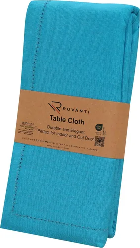 Vista 9 de RUVANTI Paño de Mesa de Lino de Algodón Rectangular 108x60 Pulgadas, Borde Clásico, Resistente a Manchas, Paño Lavable Perfecto para Cubrir Mesa