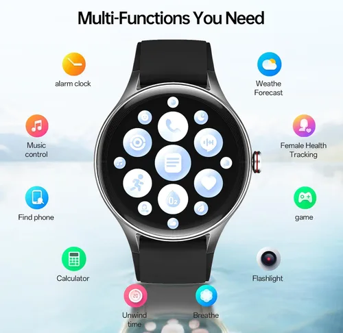 Vista 7 de Woneligo Reloj inteligente para hombre, AMOLED de 1.57 pulgadas, pantalla táctil, reloj de fitness para iPhone y Android, monitor de frecuencia