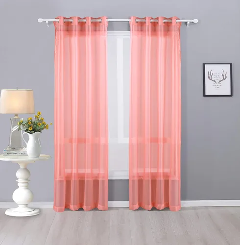 Vista 28 de Interior Trends Ariana - Juego de 2 cortinas de gasa transparente totalmente cosida con ojales (63 pulgadas de largo, beige)