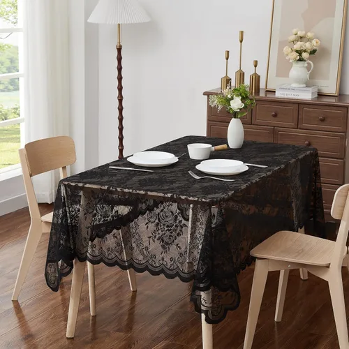 Vista 7 de LinenZone Hermoso mantel redondo de encaje con elegante borde festoneado para cualquier evento especial como bodas, fiestas de cumpleaños, baby