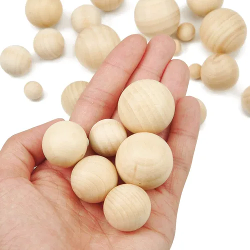 Vista 4 de Blulu 122 bolas redondas de madera sin terminar, bolas de madera naturales para proyectos de manualidades, fabricación de joyas, diseño de artes, 5