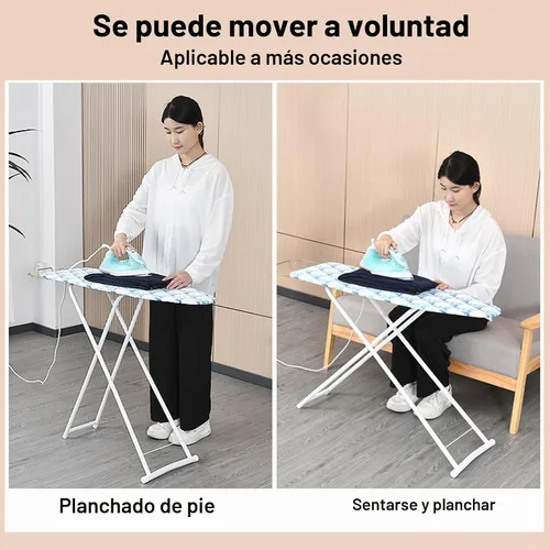 Vista 3 de Tabla de planchar, mesa de hierro independiente de tamaño completo con soporte para hierro, tabla de planchar plegable compacta, altura ajustable
