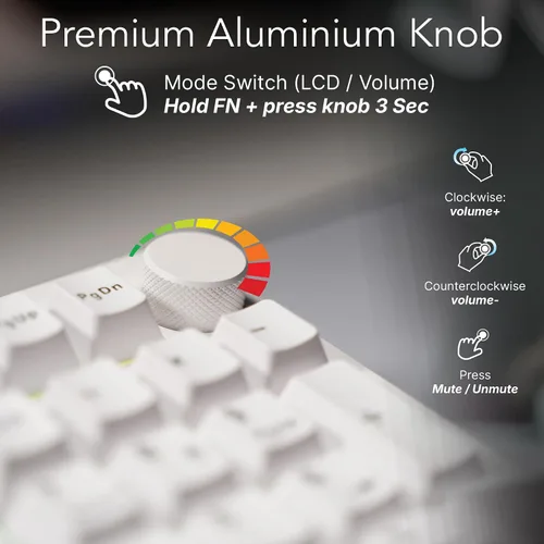 Vista 5 de TECWARE Spectre Teclado mecánico para juegos 96% RGB Pantalla LCD personalizable Inalámbrico de tres modos con perilla Montaje en junta