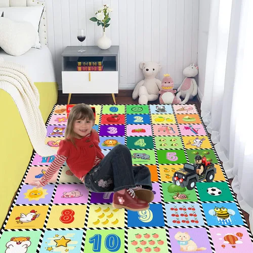Vista 9 de Alfombra educativa ABC de juego con números para niños, 3.3 x 5.2 pies, patrón de animales frutales para habitación de niños, sala