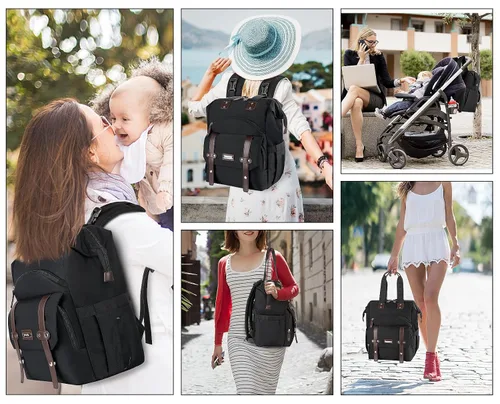 Vista 7 de Jiefeike Mochila para pañales para bebés, niños y niñas, bolsas de pañales portátiles para bebé, mochila para papá y mamá, bolsa de pañales