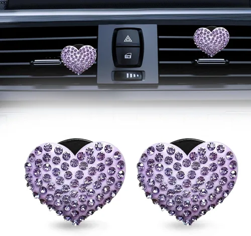 Vista 9 de 2 clips de ventilación de automóvil, dijes de corazón de cristal brillantes, clips de salida de aire acondicionado para automóvil, accesorios