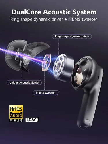 Vista 9 de QCY MeloBuds N70 Auriculares inalámbricos híbridos adaptativos con cancelación activa de ruido, Bluetooth 6.0 con 6 micrófonos para llamadas claras