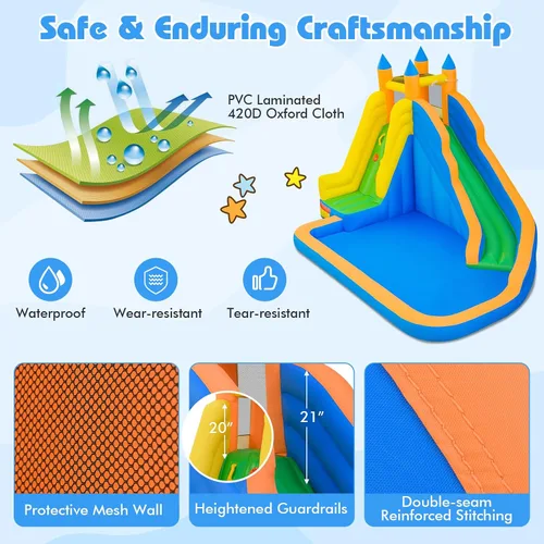Vista 9 de Costzon - Gorila hinchable para piscina de agua con tobogán largo, pared de escalada, incluye bolsa de transporte Oxford, kit de reparación