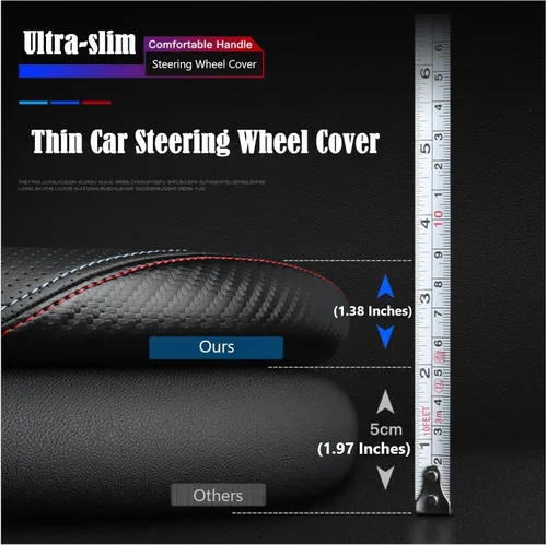 Vista 6 de Funda negra para volante de automóvil, compatible con Honda, de piel fina de napa premium, textura de fibra de carbono, 14 pulgadas, para Honda