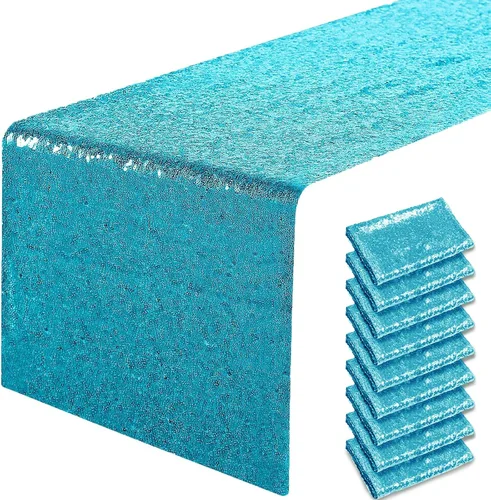 Vista 12 de Pufogu - Camino de mesa de lentejuelas brillantes de 12 x 72 pulgadas para fiestas de cumpleaños, decoración de bodas, despedidas de soltera
