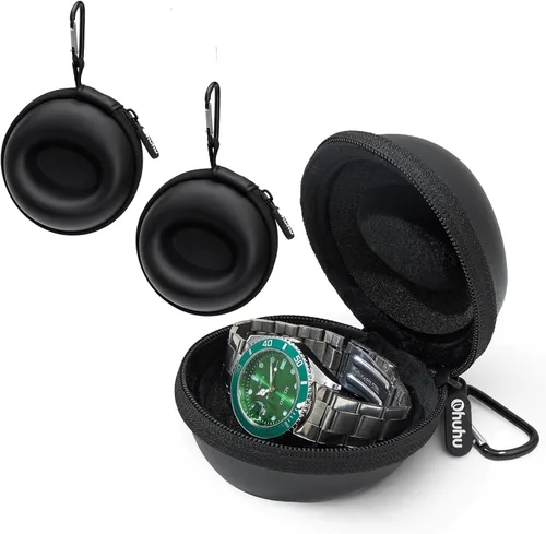 Vista 8 de Ohuhu Funda de reloj de viaje para hombres y mujeres, organizador portátil de almacenamiento de reloj individual con diseño elevado de 2.205 in