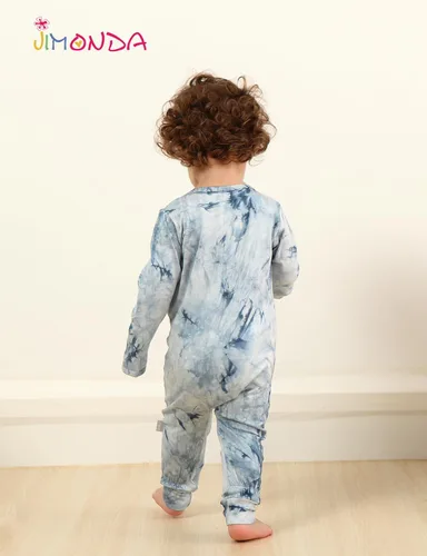 Vista 5 de Jimonda Pijamas sin pies para bebés, niñas y niños, con cremallera de 2 vías, manga larga, suave, para dormir, mameluco de teñido anudado