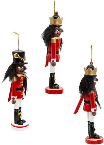 Vista 2 de The Bridge Collection Adornos de cascanueces afroamericanos – Juego de 3 – Acentos de soldado de Navidad para decoración navideña – Cascanueces