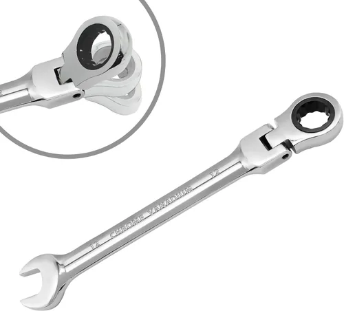 Vista 12 de Llave de trinquete de cabeza flexible de 0.315 in, llave combinada de acero al cromo vanadio de 12 puntos con engranaje de trinquete de 72 dientes