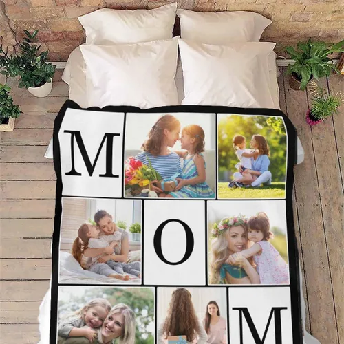 Vista 4 de MyPupSocks Manta personalizada para mamá, regalos personalizados para mamá, manta de cama con fotos, regalos de cumpleaños para mujeres, mamá