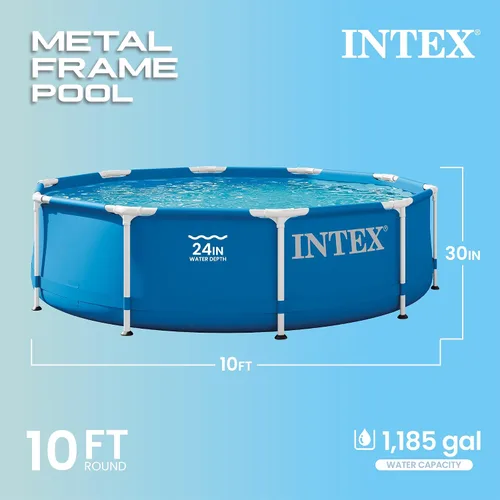 Vista 2 de Intex 28200EH - Piscina redonda de 10 pies x 30 pulgadas para 4 personas, marco de metal para exteriores, sobre el suelo, con fácil instalación