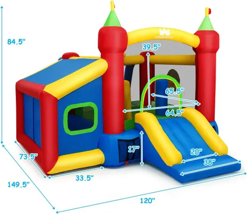 Vista 2 de COSTWAY Casa inflable de la despedida de los niños juega la diapositiva de salto del castillo de la bola con el soplador de 480W