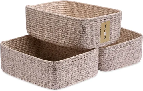 Vista 15 de MiniArk Cestas organizadoras grandes poco profundas de 15 x 11 x 5.1 pulgadas, contenedores de almacenamiento tejidos de cuerda para baño, estantes