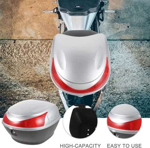 Vista 6 de Maletero de motocicleta de 11.81 x 11.02 x 8.26 pulgadas, caja trasera de gran capacidad, con bloqueo de seguridad, almacenamiento trasero