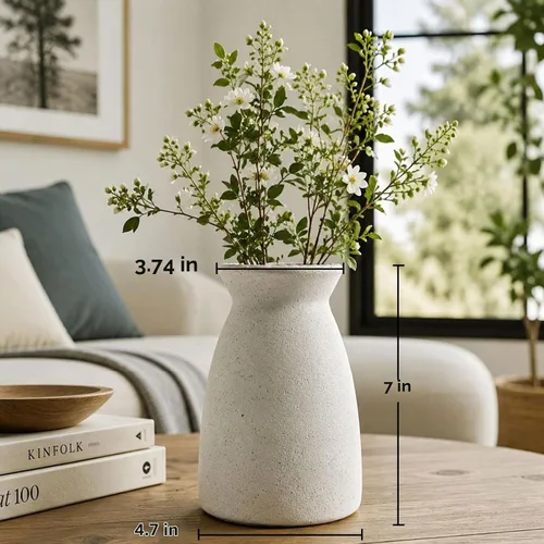 Vista 4 de hjn Florero de Flores Blanco - Florero de cerámica para decoración, jarrón blanco para flores, jarrones modernos para sala de estar/acentos