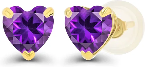 Vista 32 de Aretes de plata de ley 925 maciza chapados en oro de 0.197 in con piedra natal genuina para mujer, aretes de tuerca con piedras preciosas Amatista