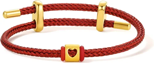 Vista 33 de ZHOU LIU FU Pulsera de Oro de 24K con Dijes de Iniciales, Pulseras Ajustables de Cadena Roja con Dijes de Letras y Corazón A-Z, Brazalete Apilable