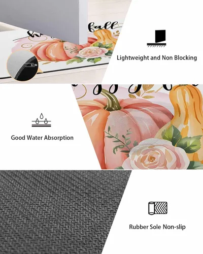Vista 3 de Orange Pink Pumpkin Bath Mat for Tub,Non Slip Bathroom Floor Runner Rug Quick Dry & Absorbent Diatomaceous Earth Shower Sink Kitchen Washable