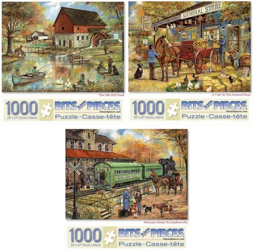 Vista 10 de Bits and Pieces Juego de tres rompecabezas grandes de 300 piezas para adultos - Rompecabezas diseñados por el artista Ruane Manning
