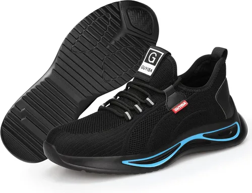 Vista 7 de GLANOUDUN Zapatos de punta de acero para hombres y mujeres, zapatos de seguridad ligeros y cómodos para hombres con punta de acero ancha, zapatos