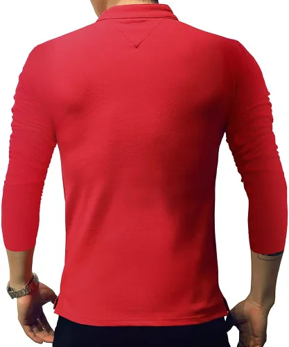 Vista 4 de LOGEEYAR Camisa polo de moda para hombre, de manga larga, ajustada, Henley, ropa de algodón piqué