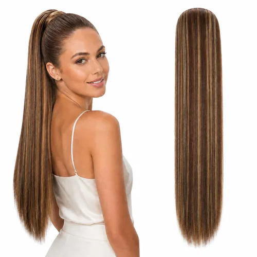 Vista 11 de CAISHA Extensión de cola de caballo de 22" con cordón voluminoso Straigtht negro-marrón PH503