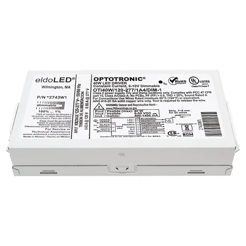 Vista 2 de * 2743W1 OPTOTRONIC Programable Compacto 40 vatios Controlador LED de corriente constante, 0-10V regulable OTi40W/120-277/1A4 DIM-1