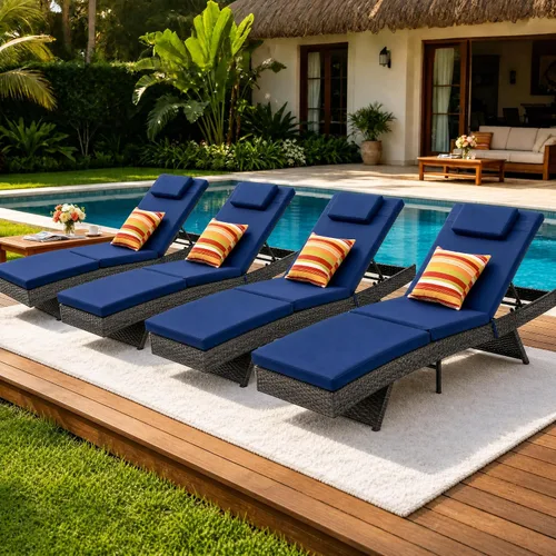 Vista 15 de Sundale Outdoor Juego de 2 tumbonas de mimbre para patio Aruba