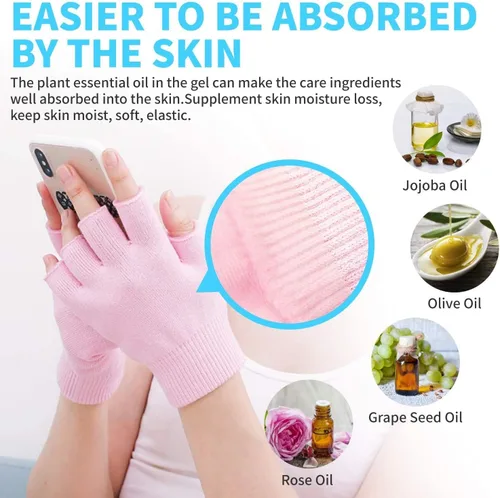 Vista 5 de Juego de guantes y calcetines hidratantes, forro de gel de terapia fría, guantes hidratantes sin dedos y calcetines para el talón, guantes