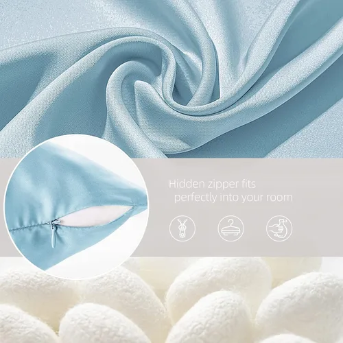 Vista 6 de Fundas de almohada de seda con cremallera, funda de almohada de morera, azul bebé, estándar, 1 unidad 20x26 Silk Pillowcase for Hair and