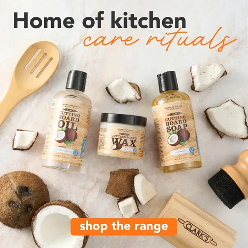 Vista 9 de CLARK'S Kit de acabado de aceite y cera para tabla de cortar de coco, fabricado con aceite de coco refinado, incluye aceite (12 onzas), cera